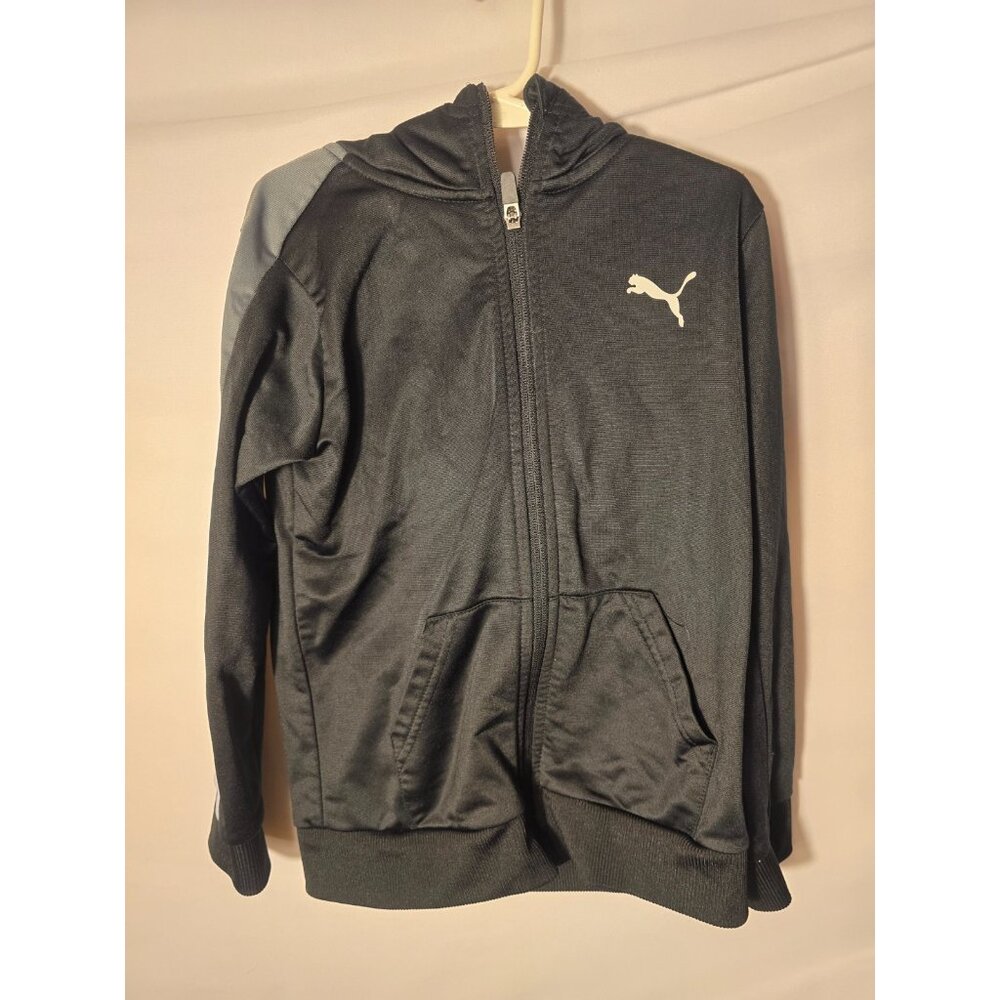 Puma zip Up Hooded Track Jacket Black Boys Size Small 7 Sporty Gym Normcore